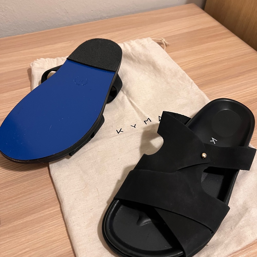 New KYMA Black Slide Sandals with Gold Accent